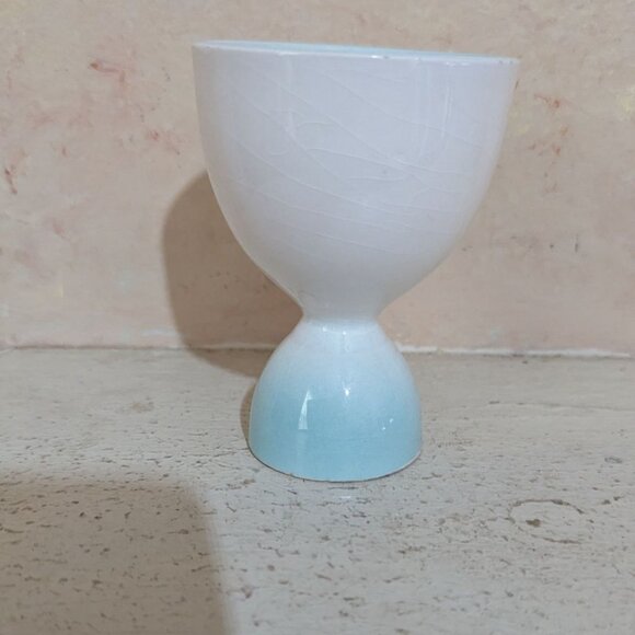 vintage Good Morning Rooster Ceramic Egg Cup White Blue 3.5 Farmhouse Kitsch - Picture 2 of 7